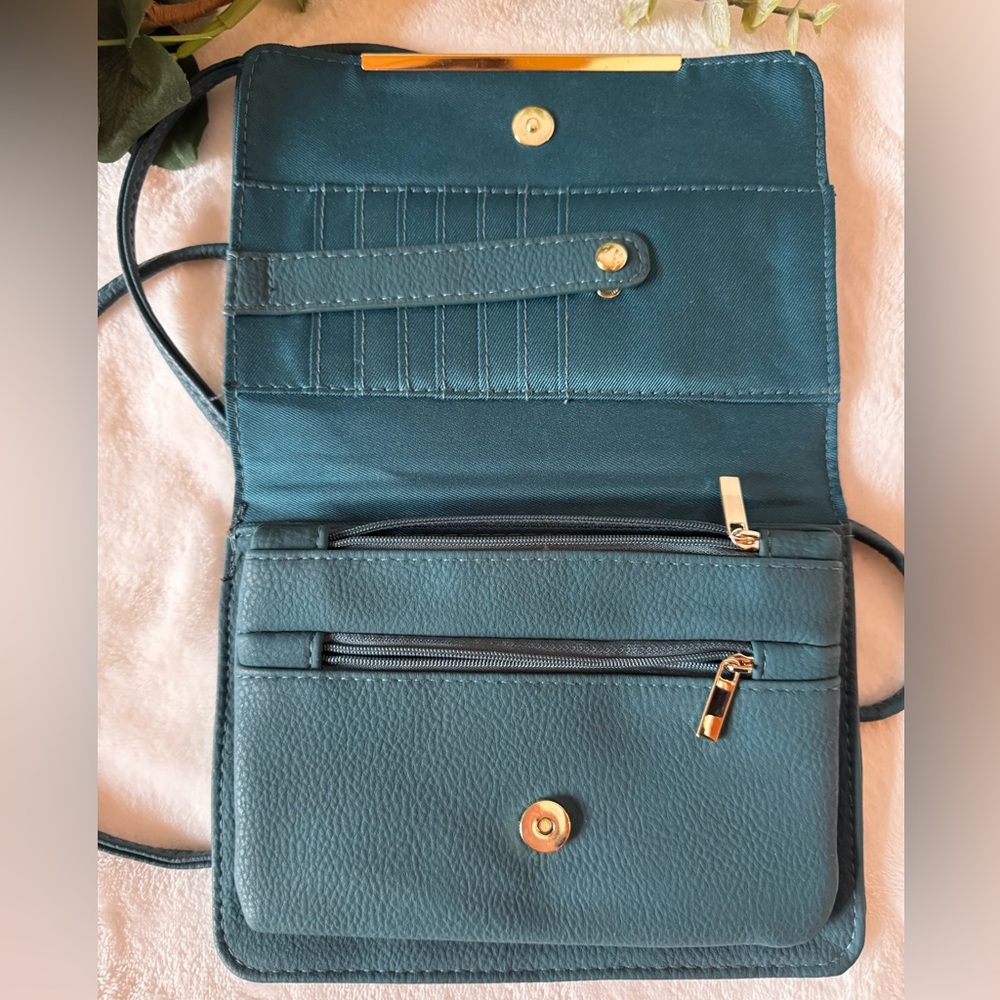 Crossbody PU Leather Teal Green Bag Purse clutch - Picture 2 of 6